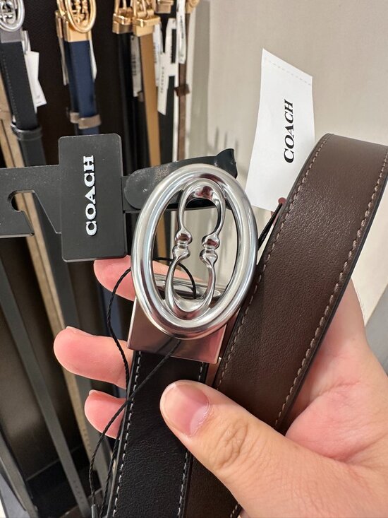 NWT Coach Signature Buckle Cut To Size Belt 25 MM CZ444 Black/Brown Silver Tone